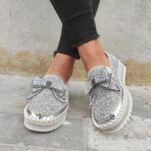 Load image into Gallery viewer, 👡Women Shining Rhinestone Slip-on Loafers with Cute Bowknot
