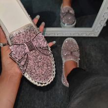 Load image into Gallery viewer, 👡Women Shining Rhinestone Slip-on Loafers with Cute Bowknot
