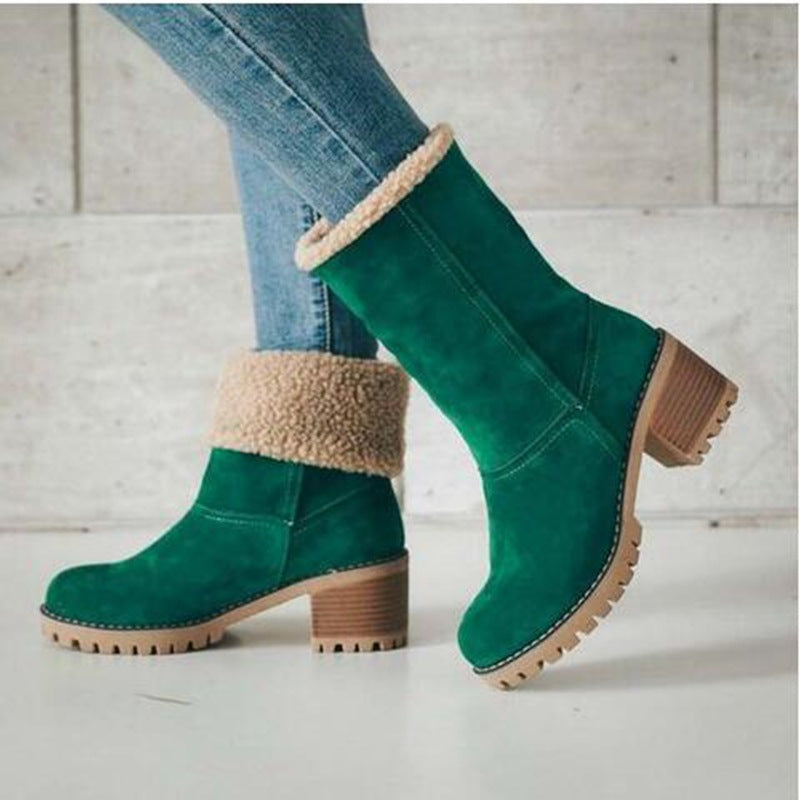 Women's Chunky Heel Round Toe Snow Boots