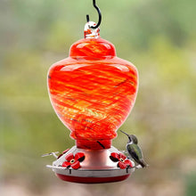 Load image into Gallery viewer, Hand Blown Glass Hummingbird Feeder - 38 Ounces
